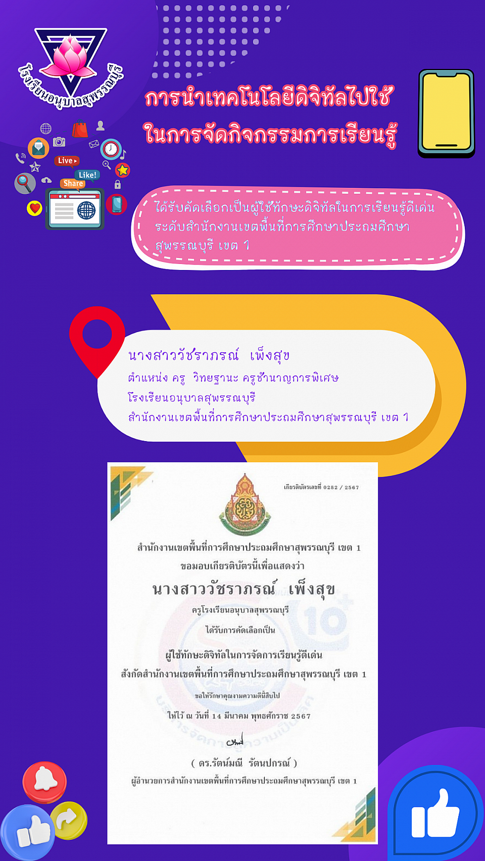 ความสำเร็จในการนำเทคโนโลยีดิจิทัลไปใช้ในการจัดกิจกรรมการเรียนรู้